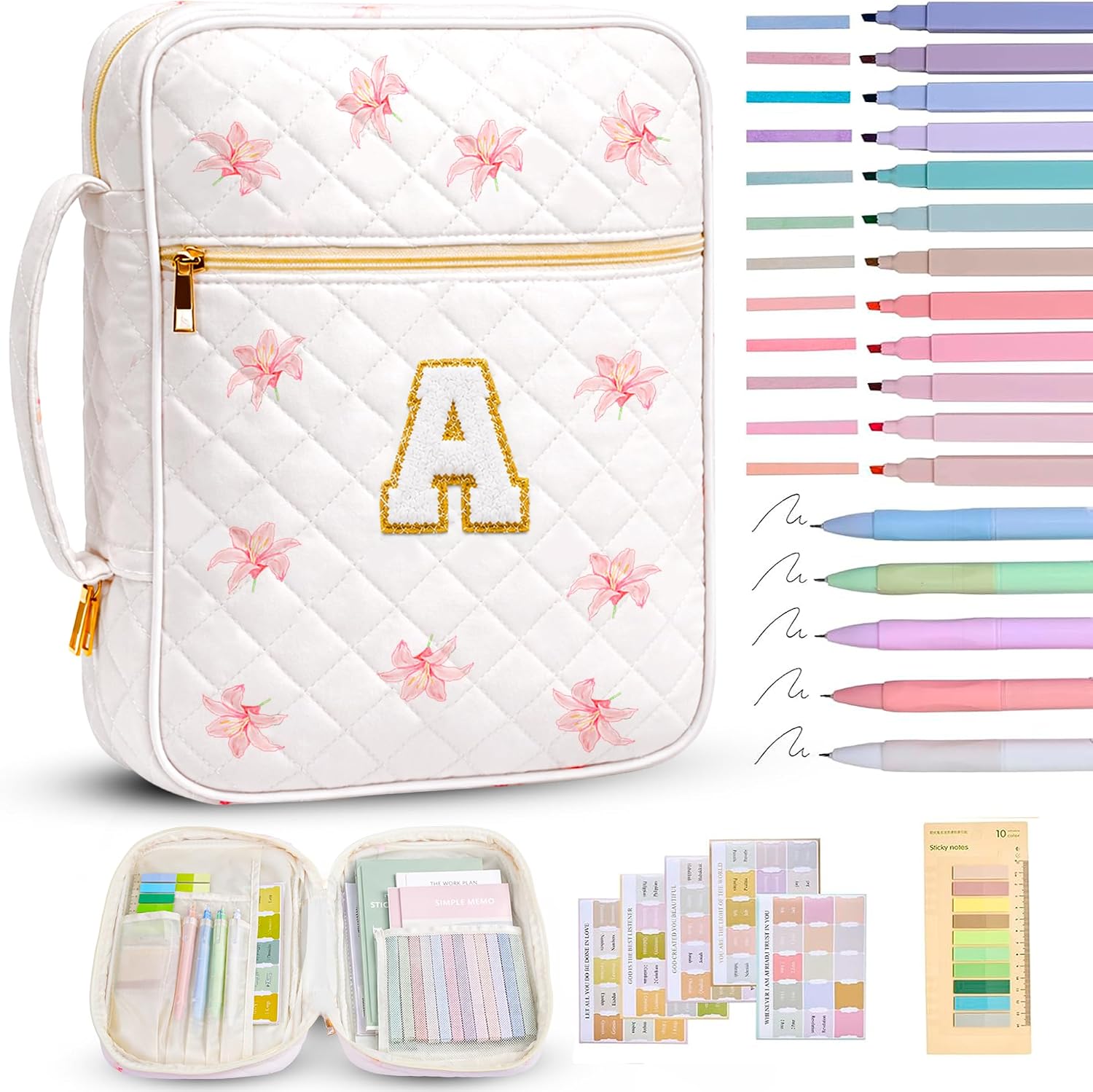 Personalized Quilted Pink Lily Bible Bag