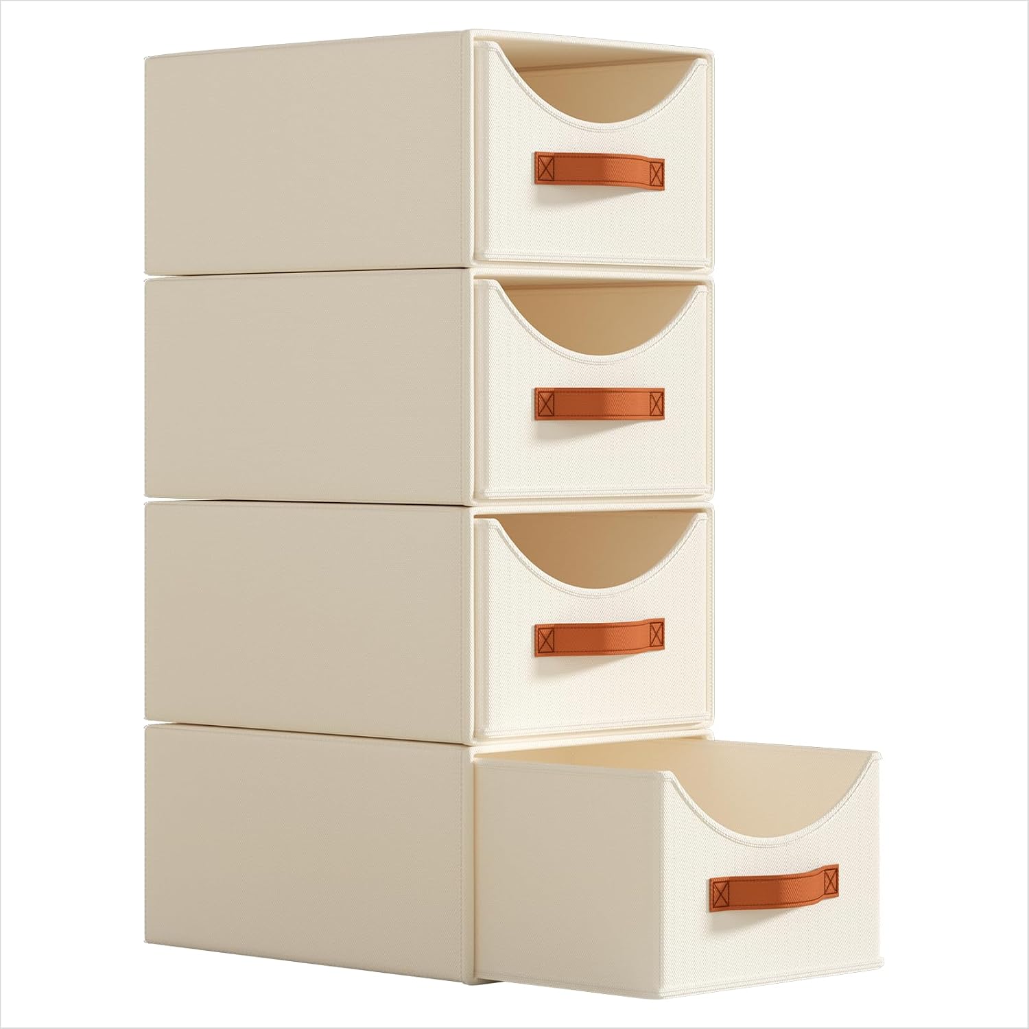 4-Pack Stackable & Collapsible Closet Storage Bins with Pull-Out Drawers (Beige)