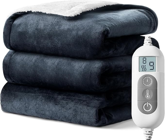 Soft Flannel Heated Throw Blanket with Adjustable Heat Settings