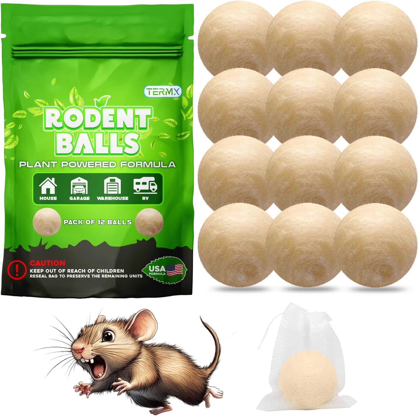 Rodent Repellent Balls (12-Pack) – Indoor & Outdoor Pest Deterrent