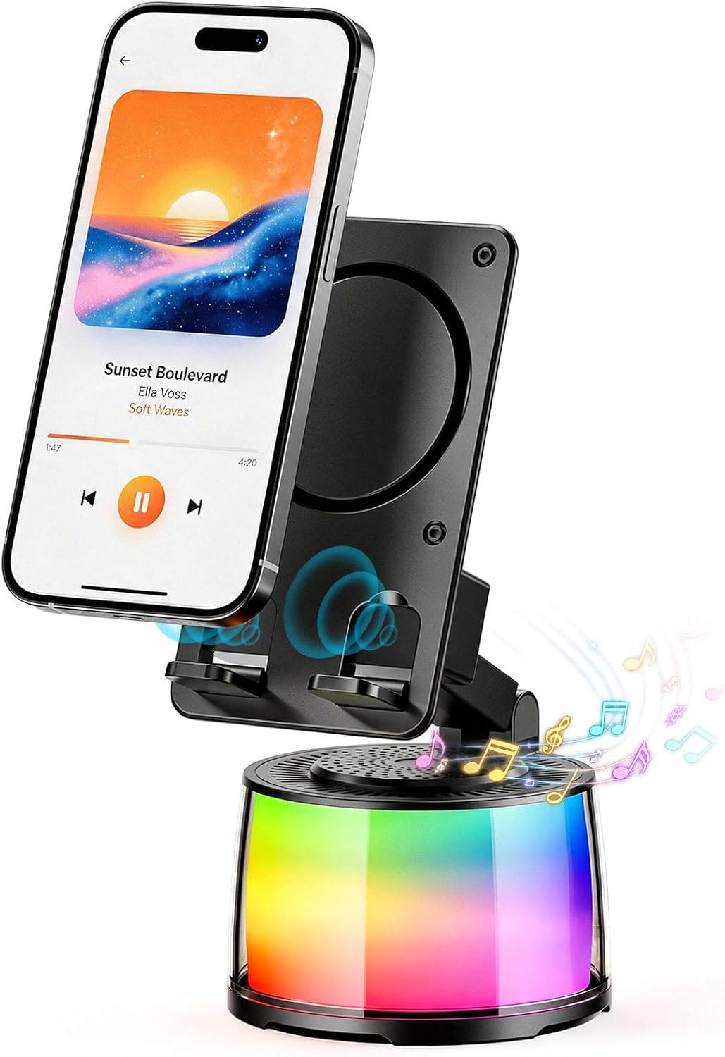 Wireless Induction Speaker Phone Stand with RGB Light & Bluetooth Audio