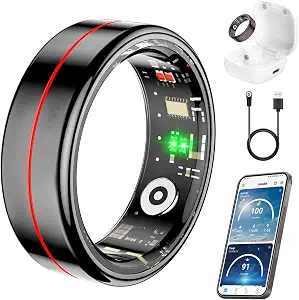 Smart Health Tracker Ring with Heart Rate & Sleep Monitor (Black, Size 12)