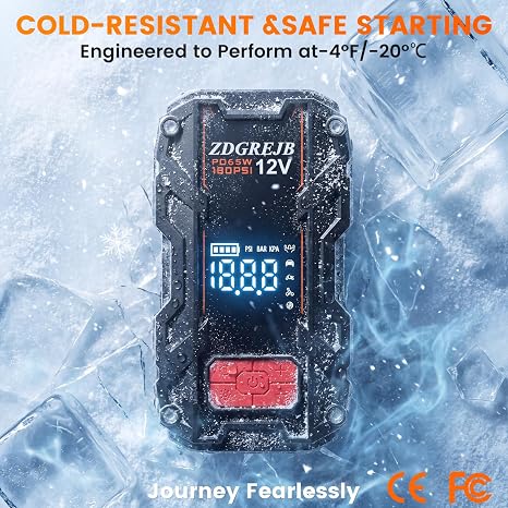 3000A Jump Starter with 180PSI Air Compressor (65W Fast Charging)