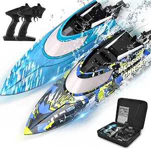 BEZGAR TX2P1 2-Pack 30 KPH High-Speed RC Boats with Travel Suitcase