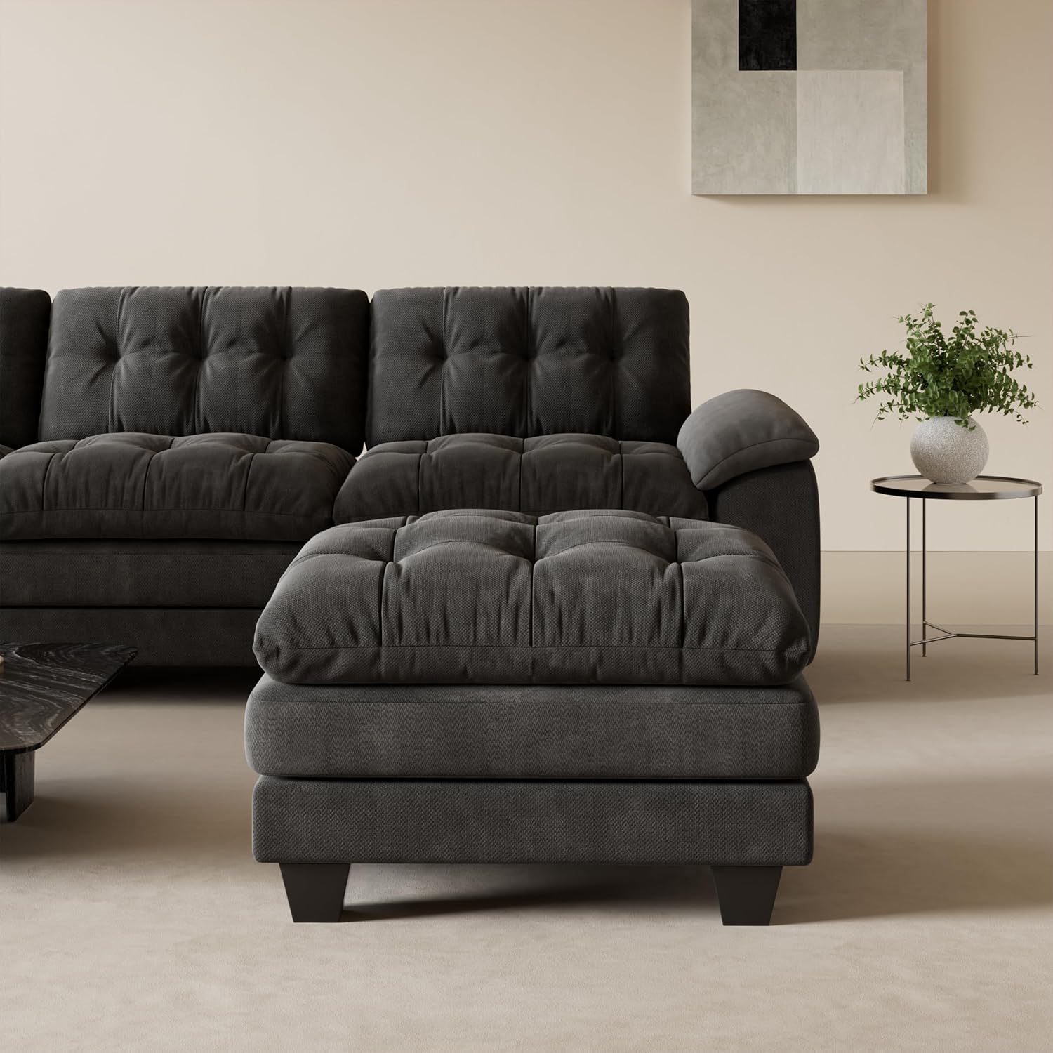 Storage Ottoman for Sectional Sofa, Chenille Couch Footrest with Storage