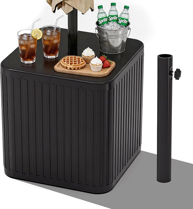 2-in-1 Outdoor Patio Umbrella Side Table with 15-Gallon Fillable Base (Black)