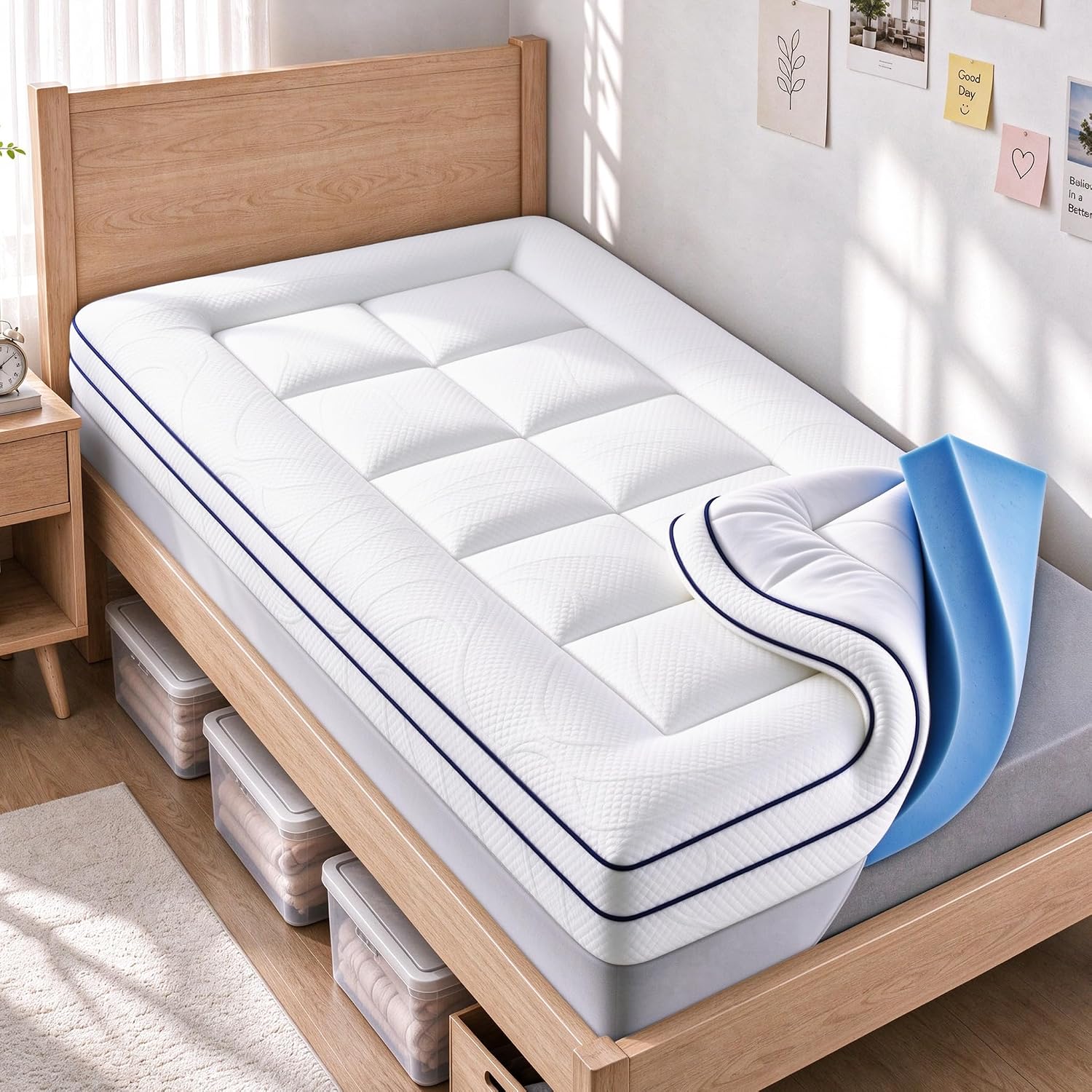 4 Inch Dual-Layer Twin Mattress Topper (2″ Cooling Gel Memory Foam + 2″ Pillow Top)