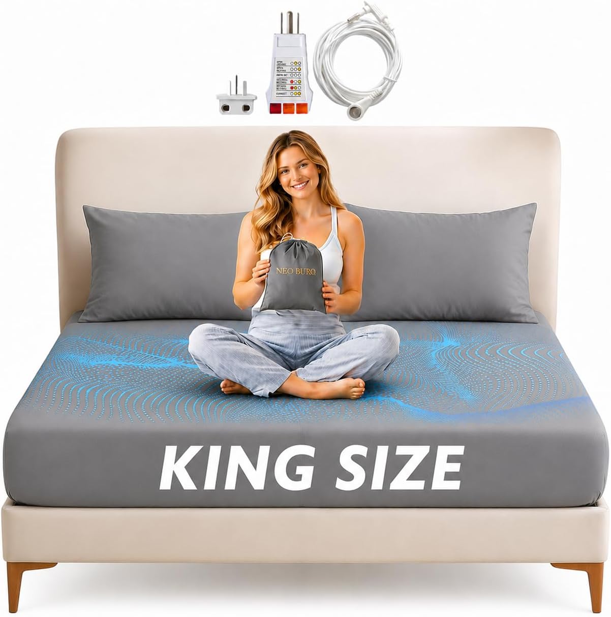 Grounding Sheets King (20% Silver Fiber Earthing Bed Sheet, Gray)