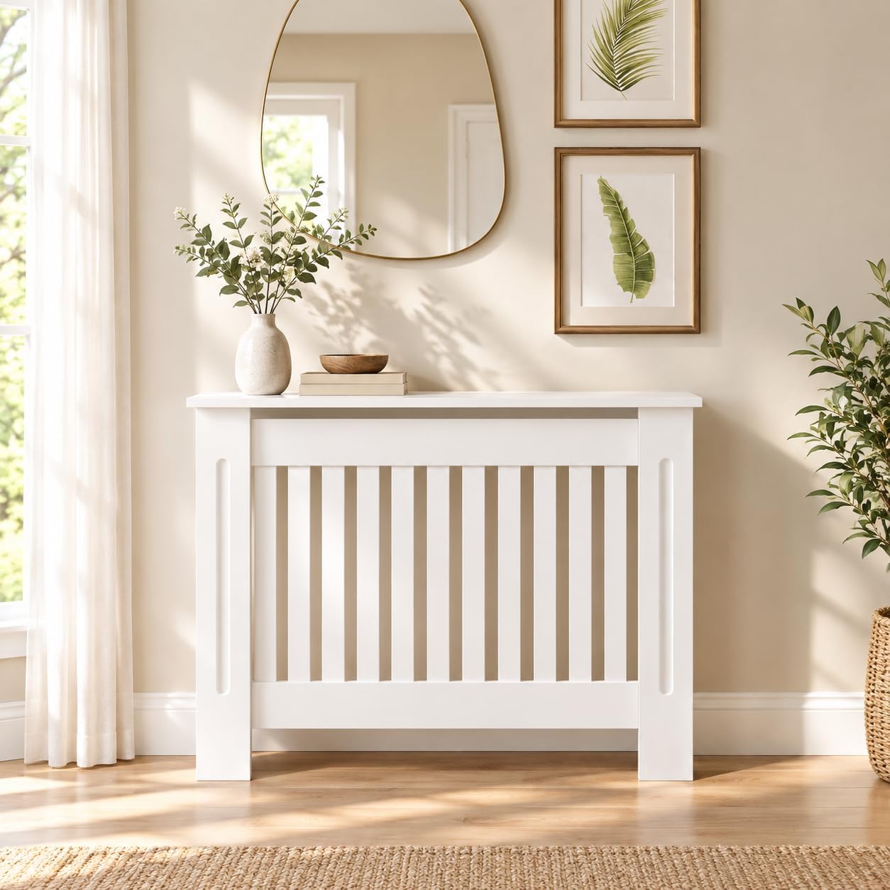 Boruco Wooden Radiator Cover with Shelf (Modern Louvered Heater Cabinet)
