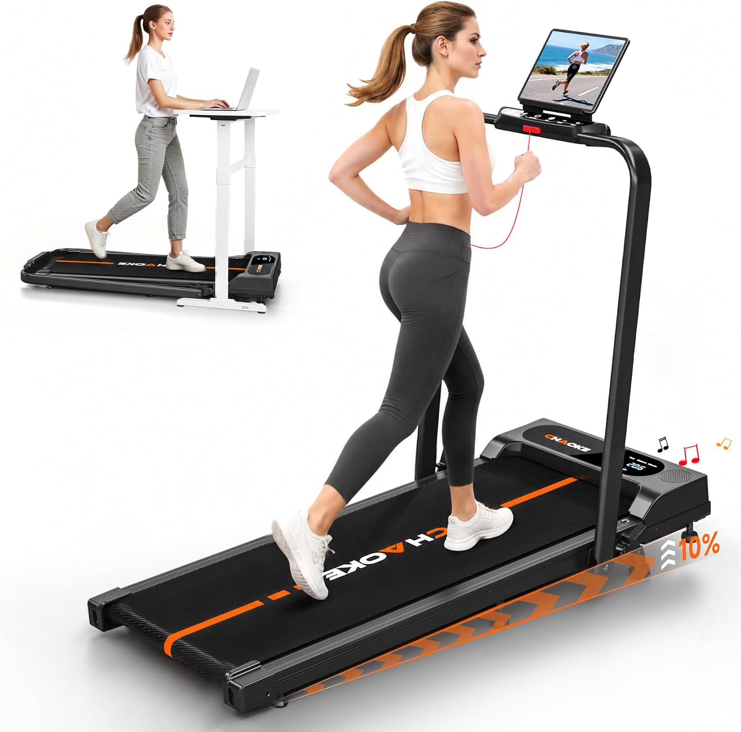 3.0HP Foldable Under-Desk Walking Pad Treadmill with 10% Incline & Speakers (350 lbs Capacity)