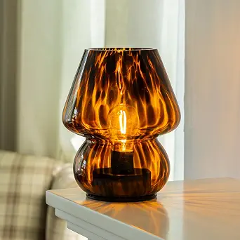Vintage Glass Battery Operated Mushroom Lamp with Timer (Amber)