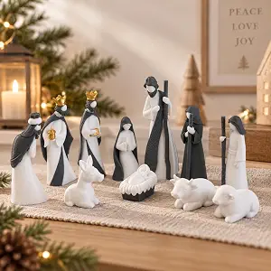 3D Printed Nativity Set (11-Piece Christmas Manger Scene Figurines for Kids)