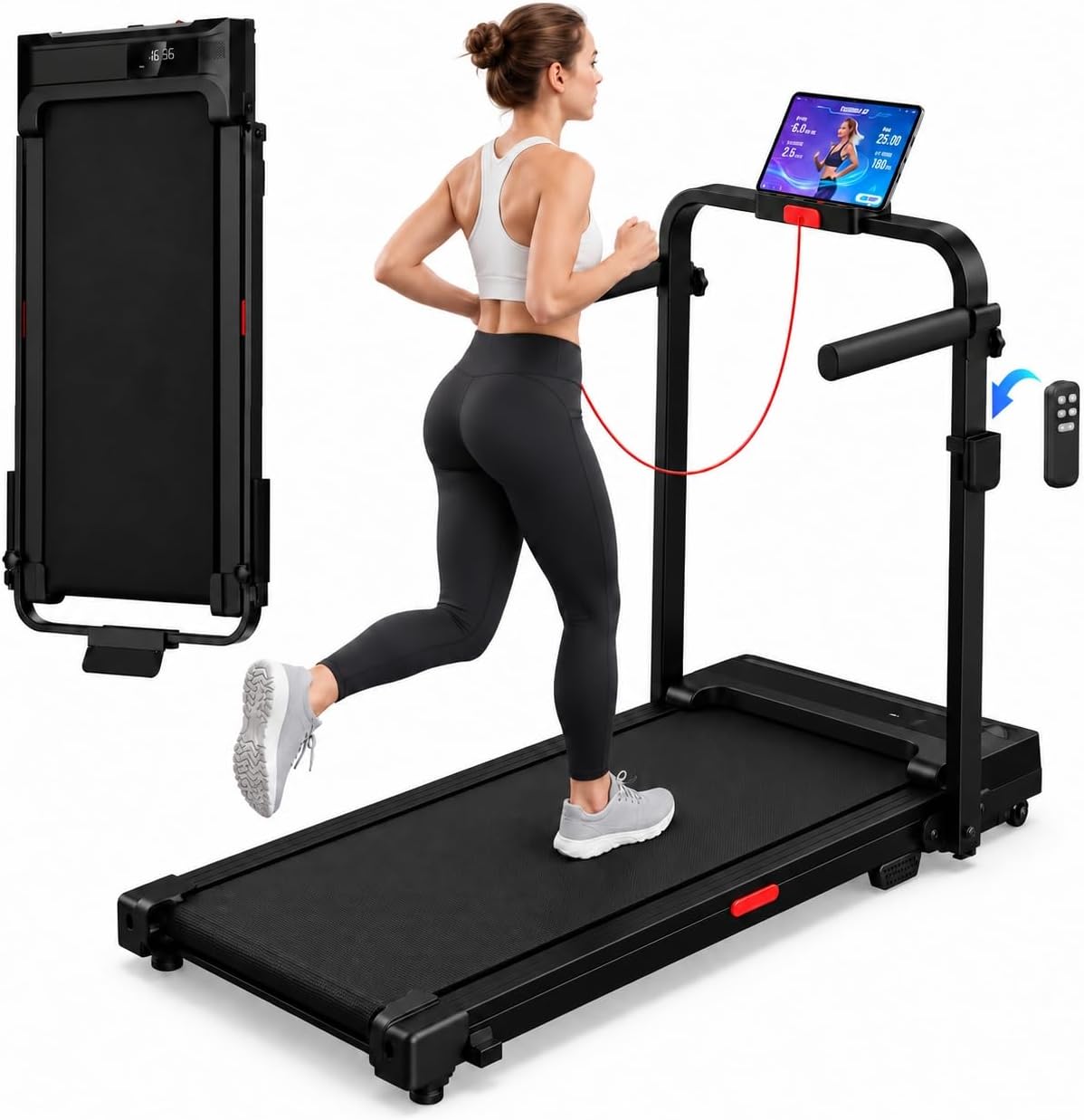 Folding Walking Pad Treadmill with Handlebar & Remote Control for Home Office