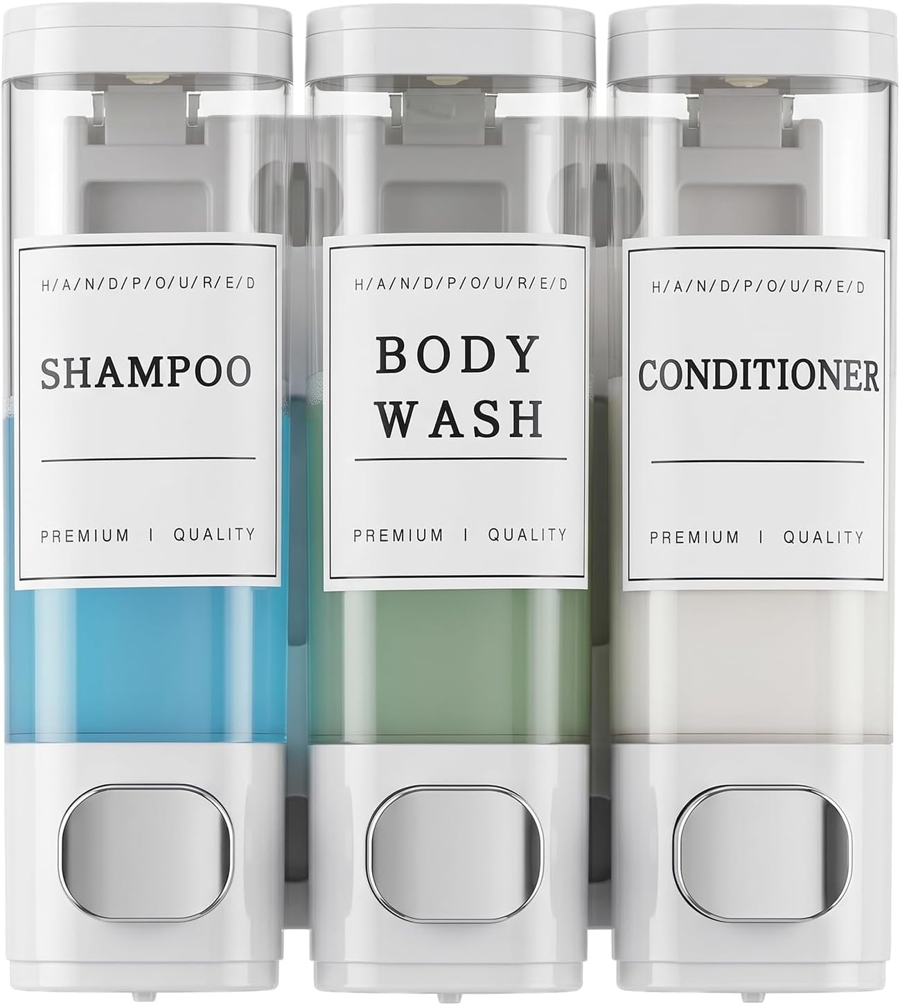 3-Chamber Wall-Mounted Shower Shampoo & Conditioner Dispenser (White, 3x350ml)