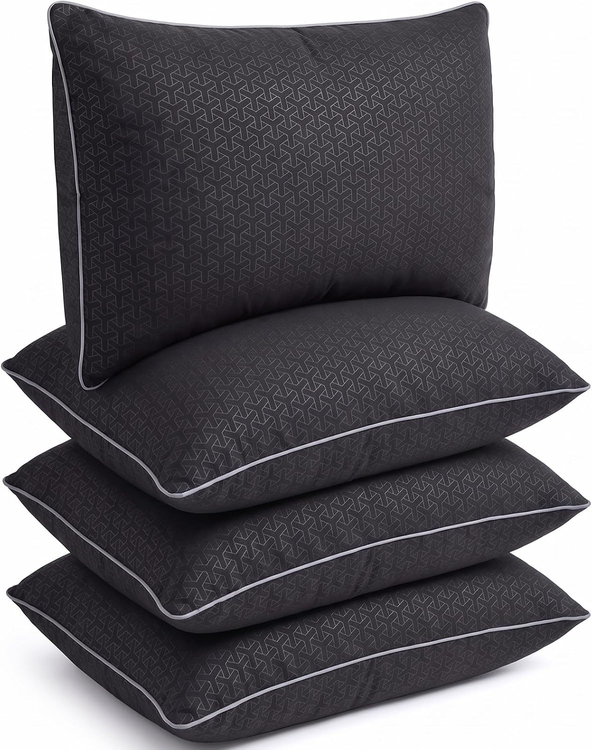 4-Pack Black Queen Size Bed Pillows for Sleeping (Soft Support)