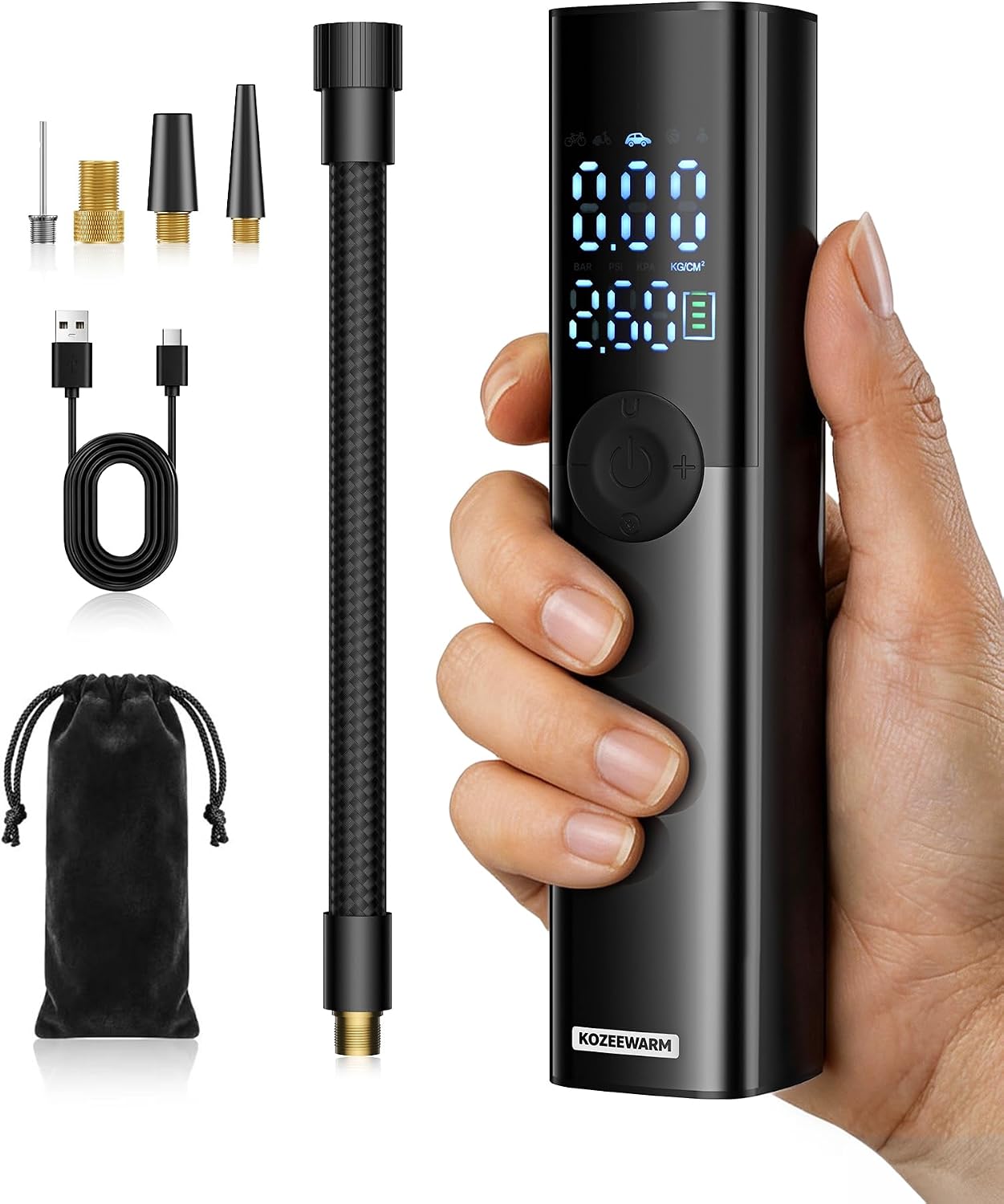 Portable Tire Inflator & Air Compressor for Cars, Motorcycles & Bicycles