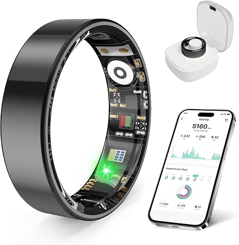 JBYZI Wearable Smart Ring Health Monitor – Sleep & Exercise Tracker (Onyx Black, Size 12)
