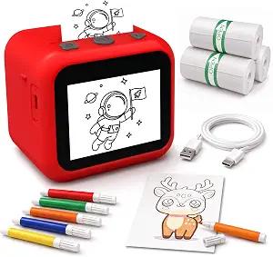 HiMont AI Voice Sticker Maker for Kids (Inkless Thermal Printer, Red)