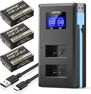 LP-E17 Battery 3-Pack & Triple Charger for Canon EOS R50, R100, RP, R10, R8 & Rebel Series