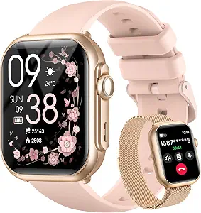 1.85″ Smart Watch & Fitness Tracker for Women with Bluetooth Calling (Includes 2 Interchangeable Bands)