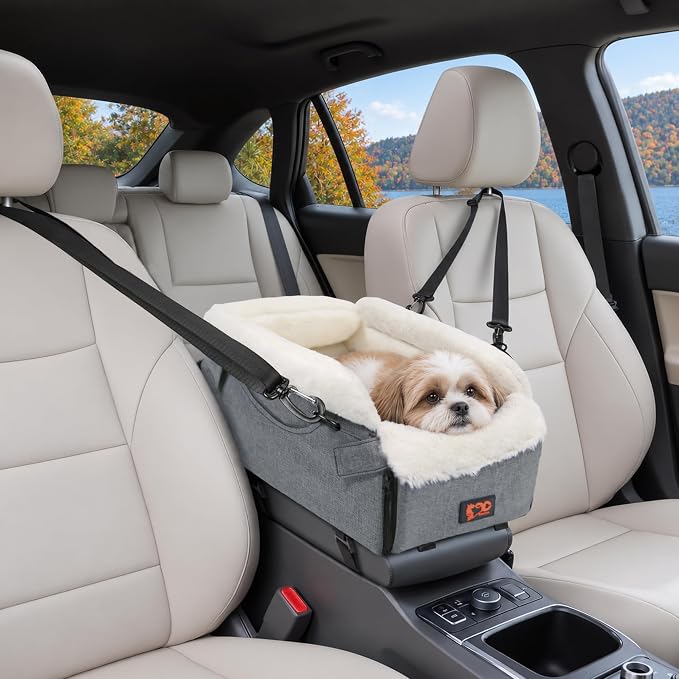 Foldable Center Console Dog Car Seat & 2-in-1 Carrier Bag (Small Dogs & Cats up to 10 lbs)
