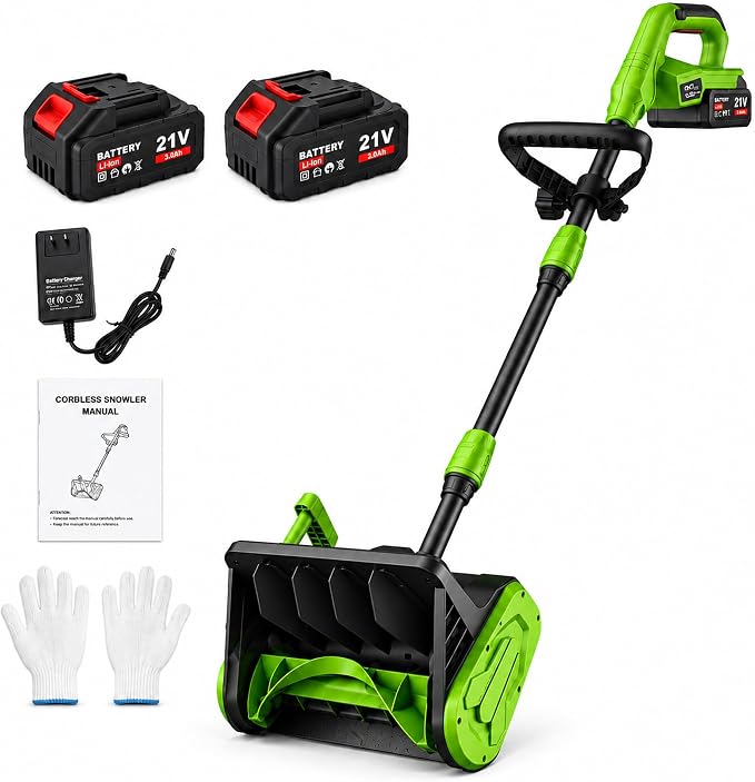 14″ Cordless Electric Snow Shovel (830W, Includes 2 Batteries)