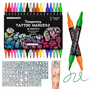 18-Color Temporary Tattoo Marker Kit with 96 Stencils