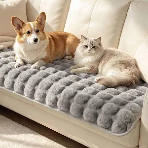Non-Slip Faux Rabbit Fur Plush Couch Cover for Dogs & Pets