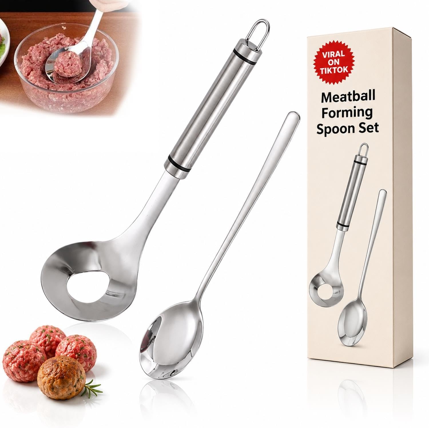 Kitchen Stainless Steel Meatball Maker Mold (5.3 Inch) Manual Press Tool