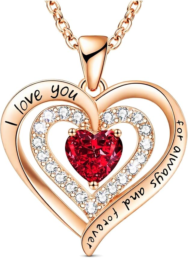 Rose Gold Double Heart Ruby Necklace