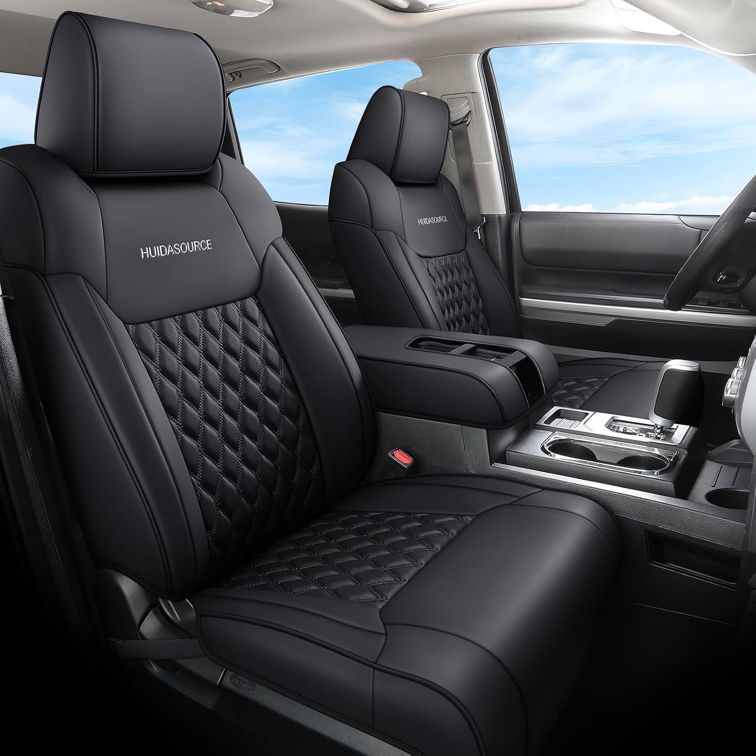 Huidasource Waterproof Leather Front Seat Cover Set for Dodge Ram 1500/2500/3500 (2 Pack, Black)