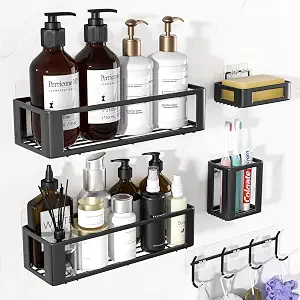 5-Pack Rustproof Black Adhesive Shower Caddy Organizers