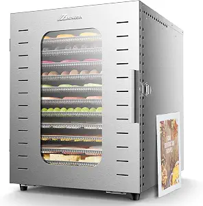 Commercial 12-Tray Stainless Steel Food Dehydrator (1200W, 22.67 sq ft)