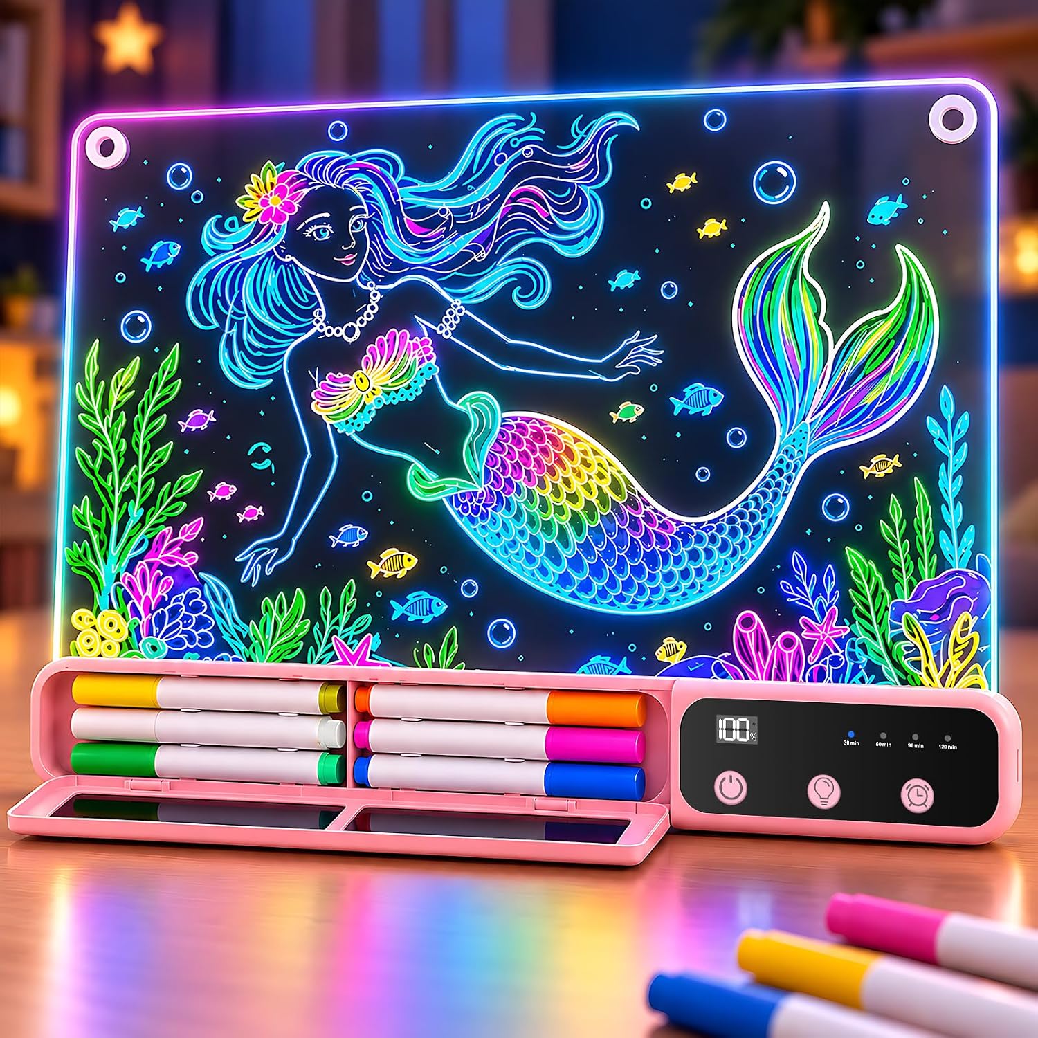 16″ Rechargeable LED Light-Up Drawing Board with Built-in Storage Case