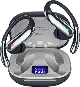 Wireless Bluetooth Sports Earbuds with Over-Ear Hooks & LED Display Case (Black)