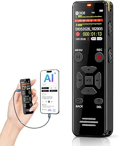 EVISTR 128GB AI Digital Voice Recorder with Automated Transcription & Summarization