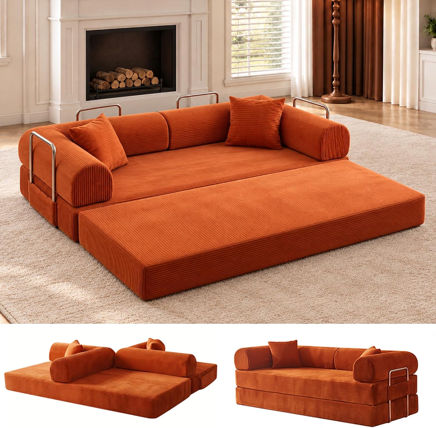 79″ Modular Corduroy Futon Sofa Bed