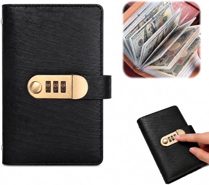 100 Envelope Challenge Binder with Combination Lock (A6, Black)