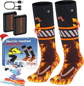 Rechargeable Heated Socks for Men & Women (2×5000mAh / 5V Batteries)