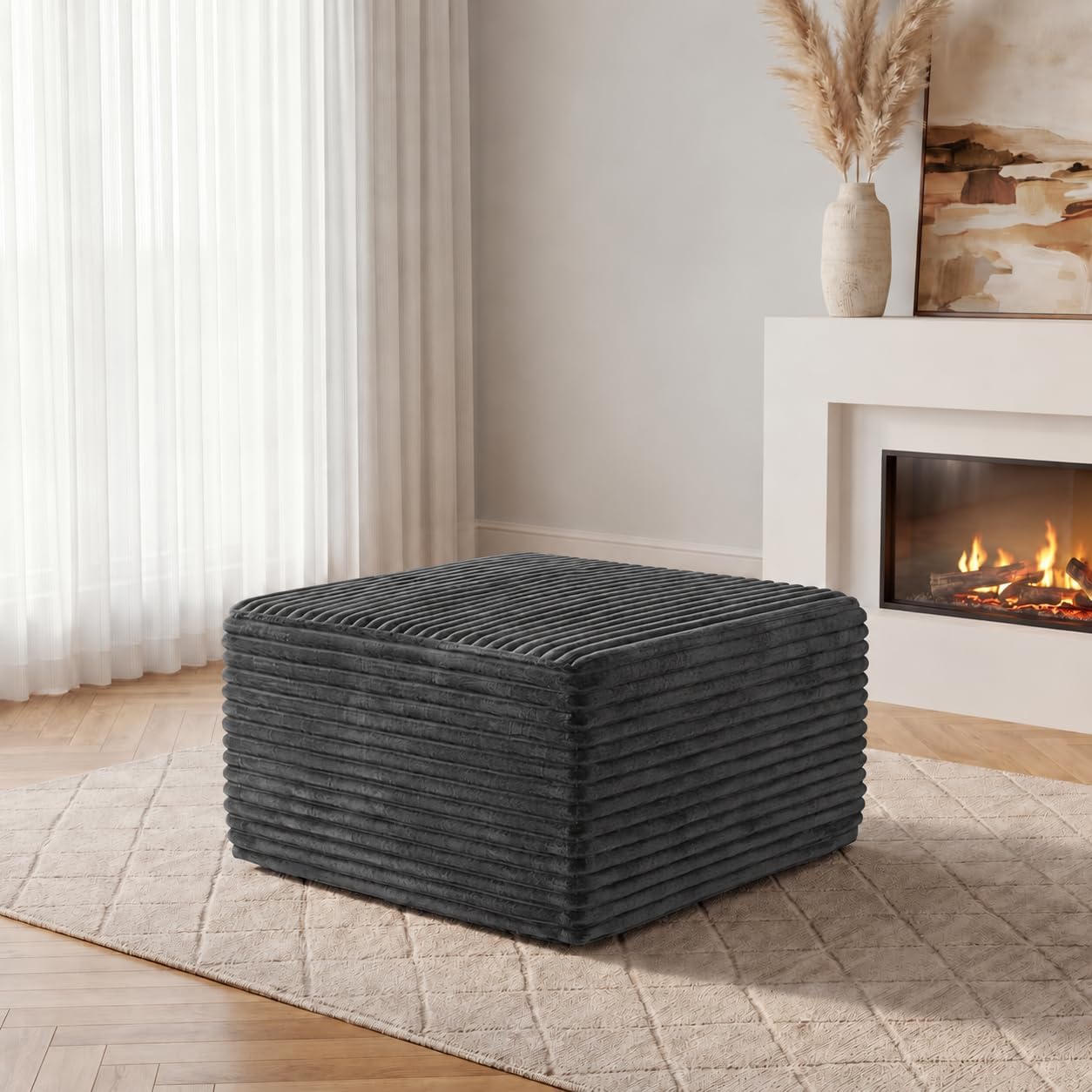 WINBOY Corduroy Sofa Ottoman Grey